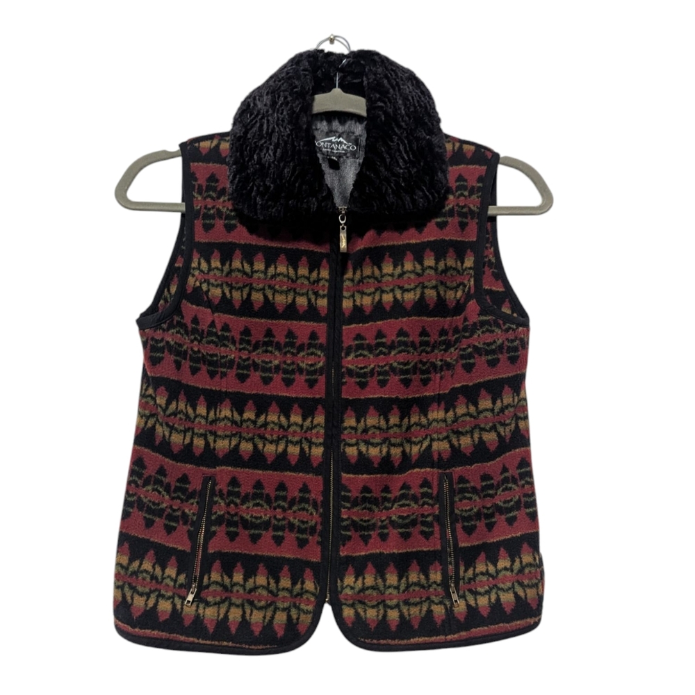 Montanaco Fleece Full Zip Lodge Cabin Ski Winter Vest w Pockets Women Size Med